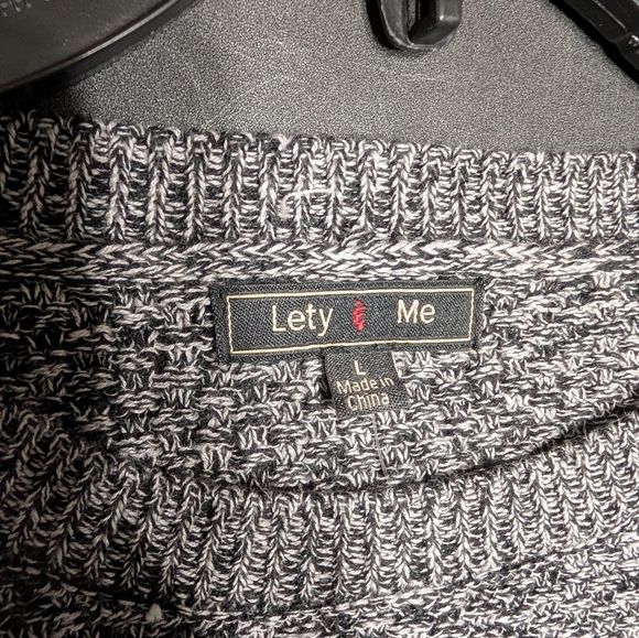 Lety & Me Salt And Pepper Grey Preppy Elbow Patch Crew Neck Sweater Large NWOT - Picture 3 of 7